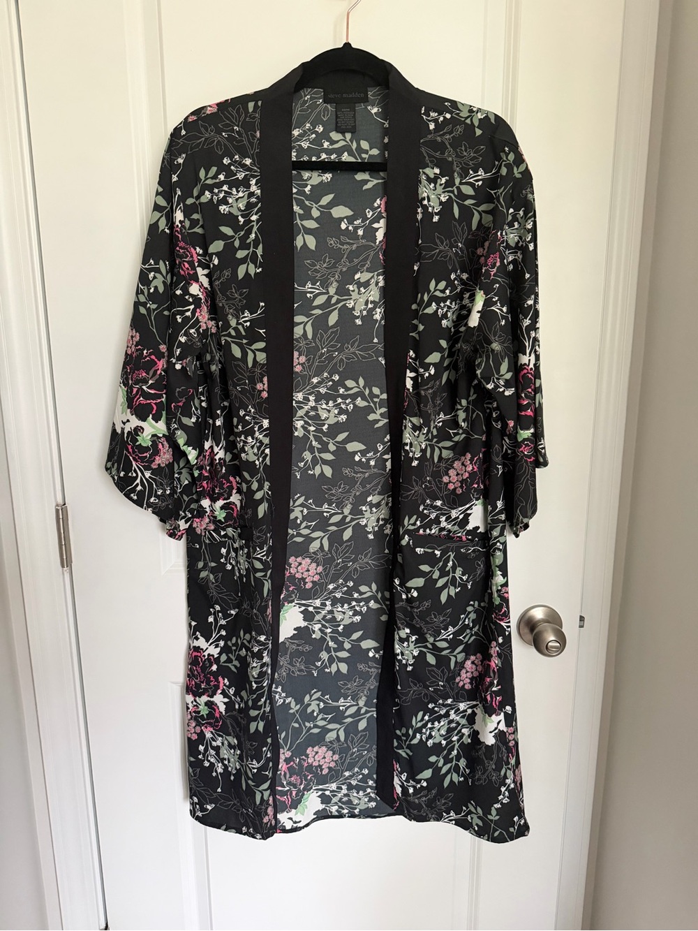 Floral Kimono Robe - Black with Pink & Green - Steve Maden